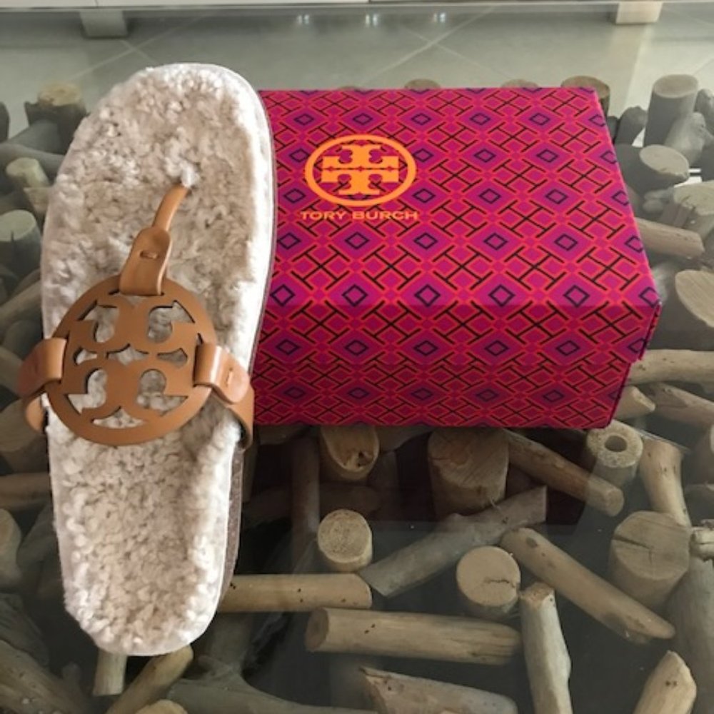 TORY BURCH Miller Cloud Shearling Logo Slide Sandals